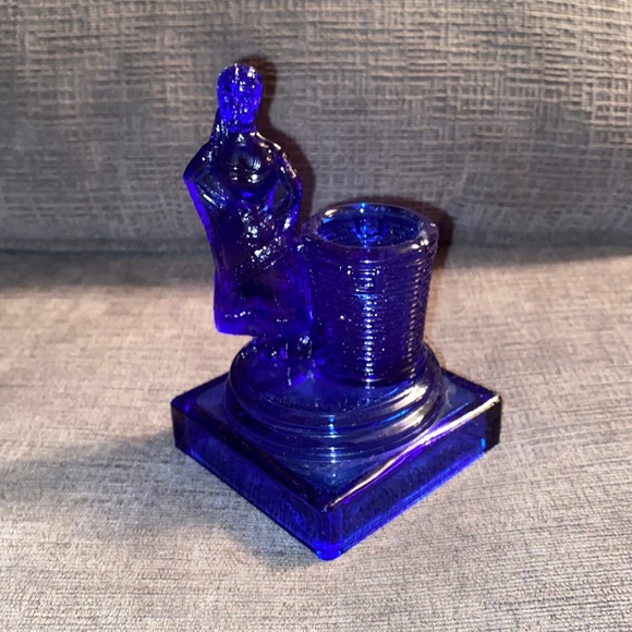 EAPG Pretty Maiden Figural Toothpick Holder/Match Safe ca 1890s in Cobalt Glass
